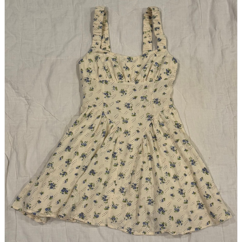 Cider Cotton-Blend Ditsy Blue Floral‎ Ruched Mini Cami Dress, Seersucker XXS